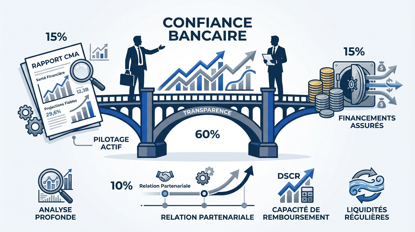 Infographie illustrant le pont de confiance bancaire