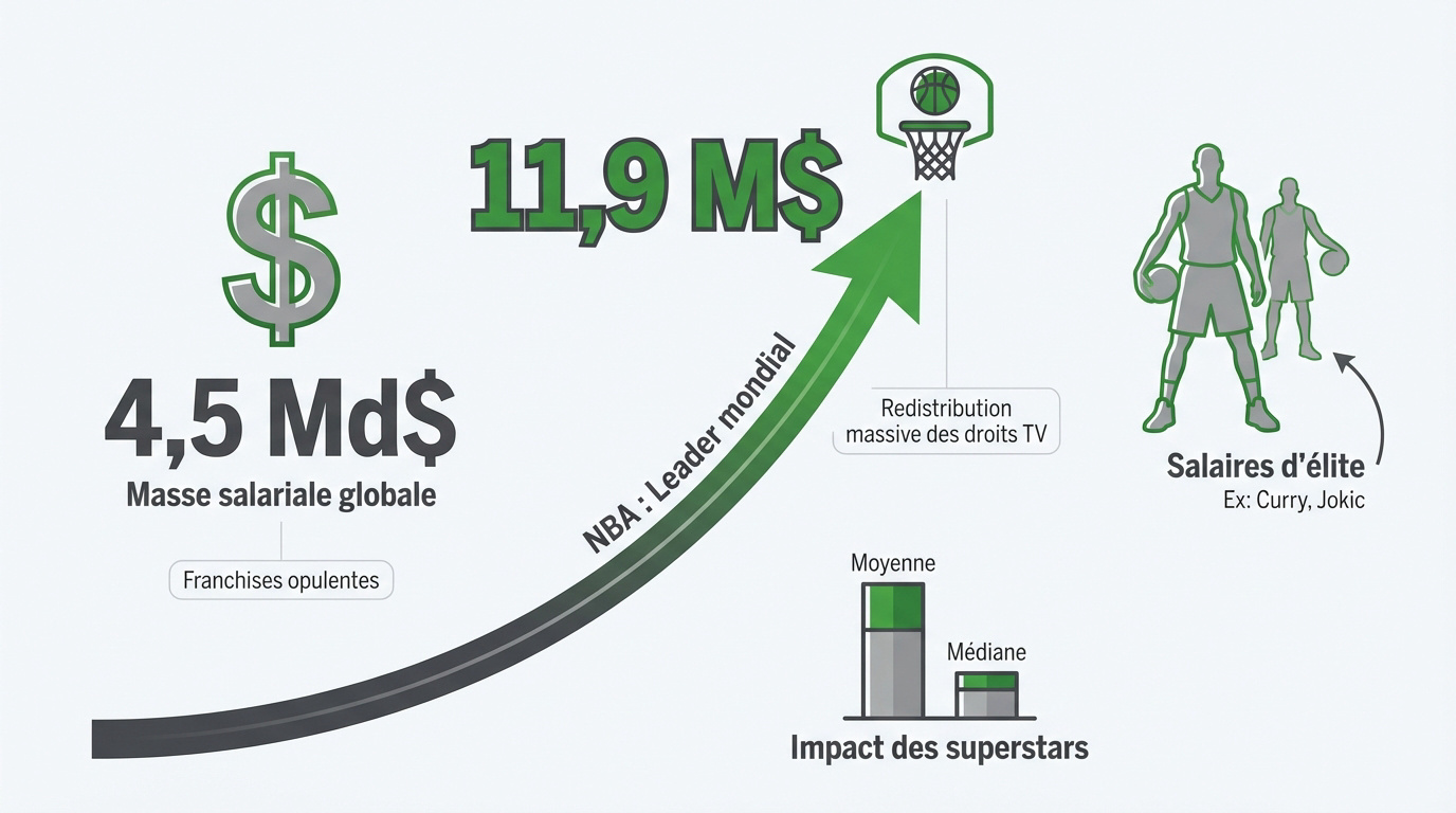 Graphique montrant l'ascension fulgurante des salaires en NBA
