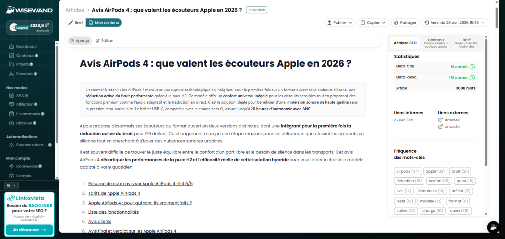 resultats affiliation wisewand
