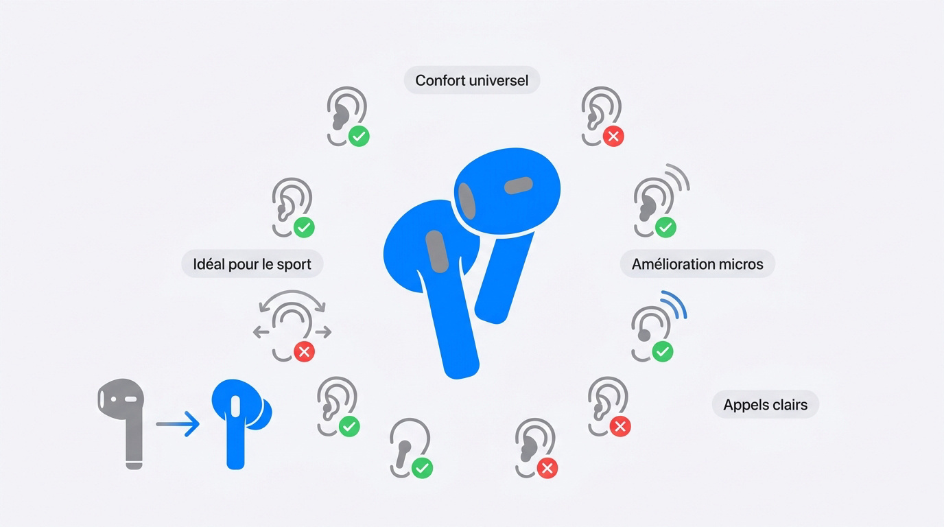 Design ergonomique des Apple AirPods 4 pour un confort optimal