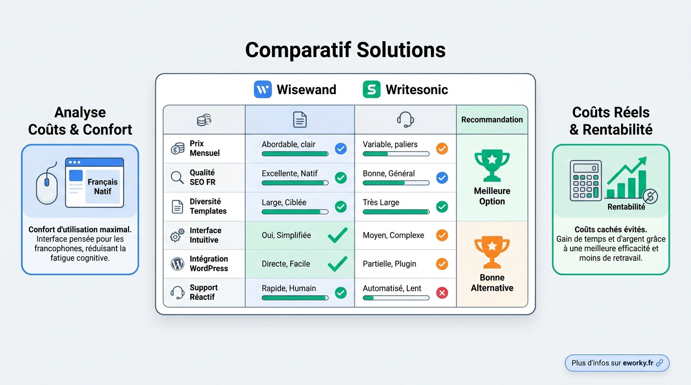 Comparatif des tarifs et de l'interface entre Wisewand et Writesonic