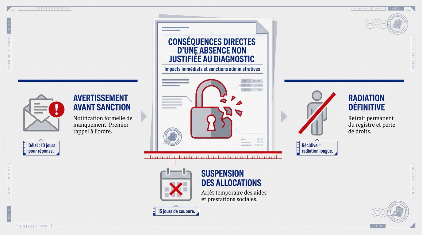 Conséquences administratives d'une absence au rendez-vous Aksis France Travail