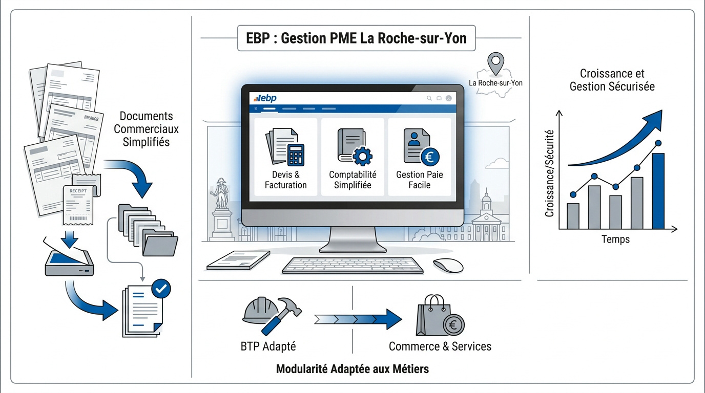 Interface du logiciel EBP pour la gestion d'entreprise à La Roche-sur-Yon