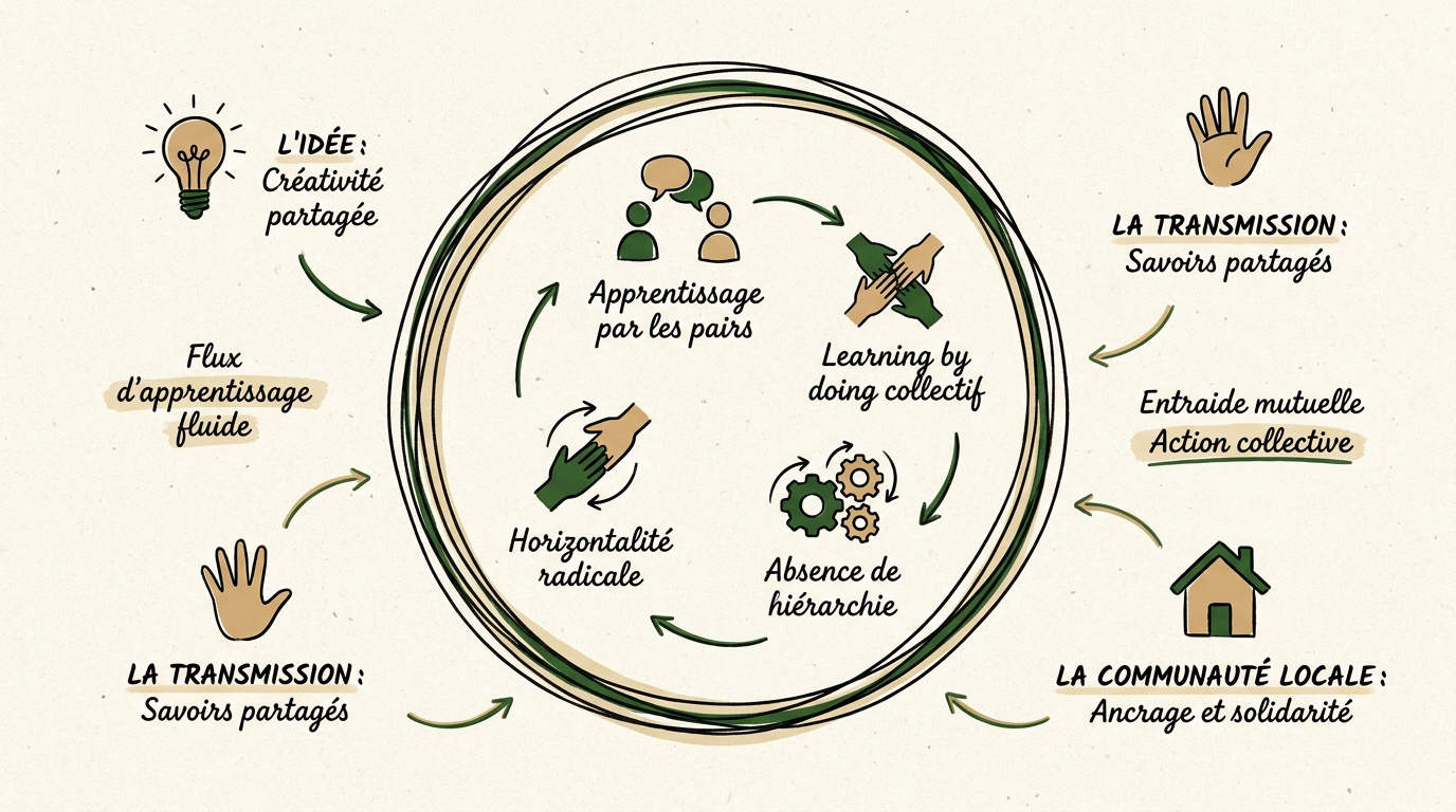 Infographie expliquant les principes de l'Alternative Community Training et l'apprentissage par les pairs
