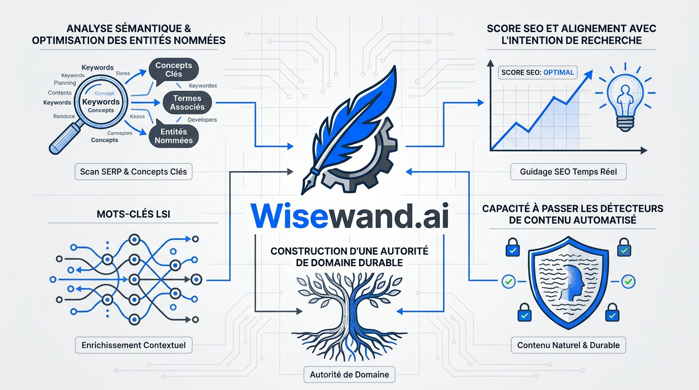 Infographie Wisewand.ai pour l'optimisation sémantique et la performance SEO
