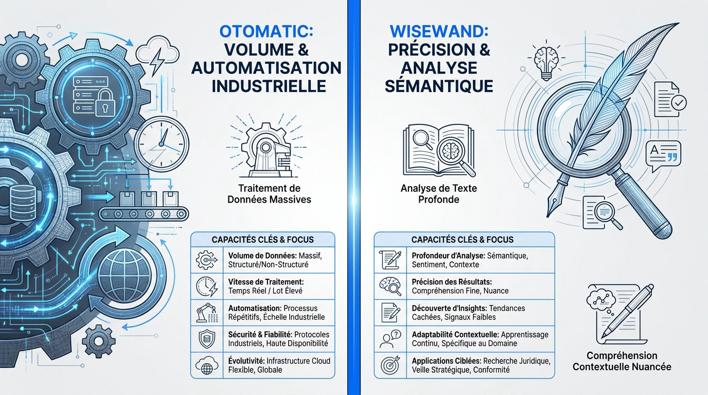 Comparatif entre Otomatic pour l'automatisation de masse et Wisewand pour la précision sémantique