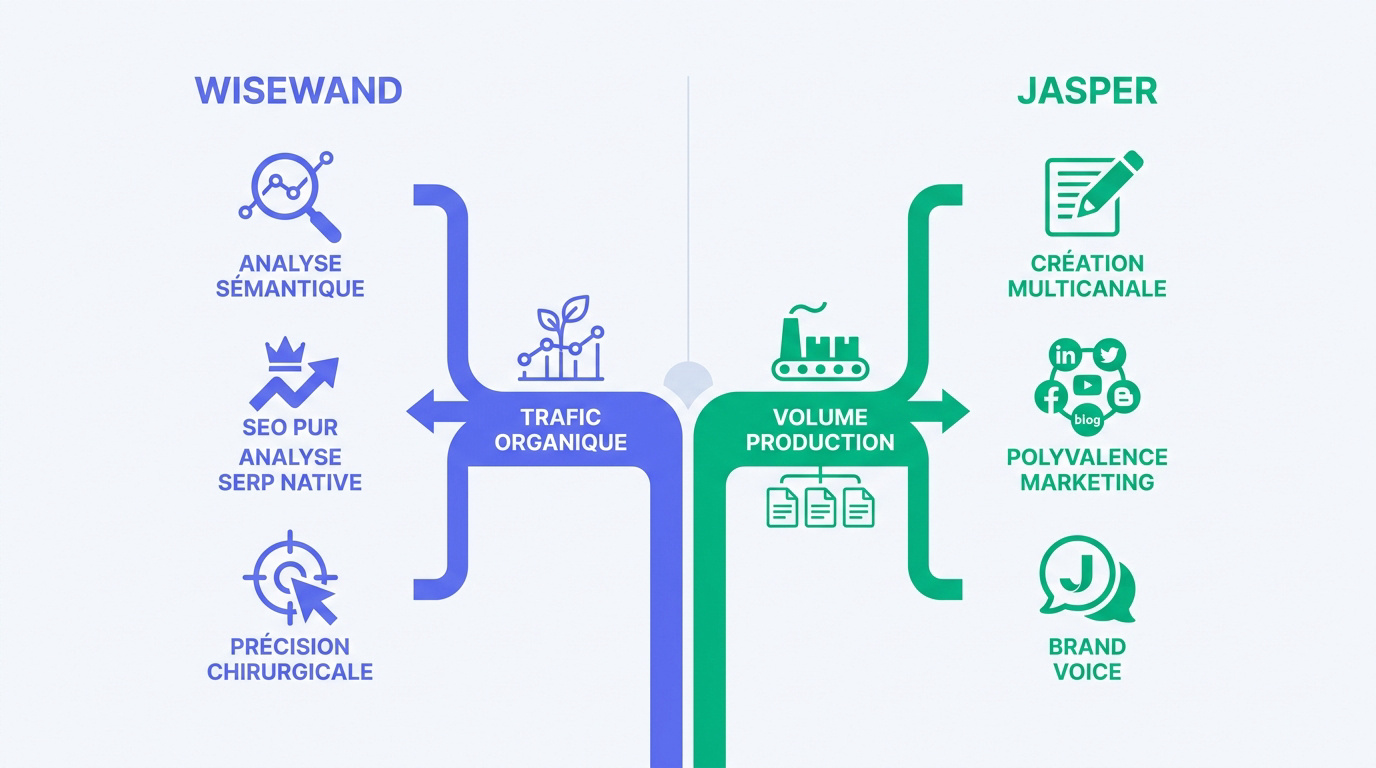 Comparaison des interfaces et fonctionnalités entre Wisewand et Jasper