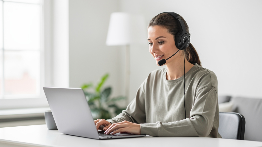 Agent de service client en télétravail avec casque audio