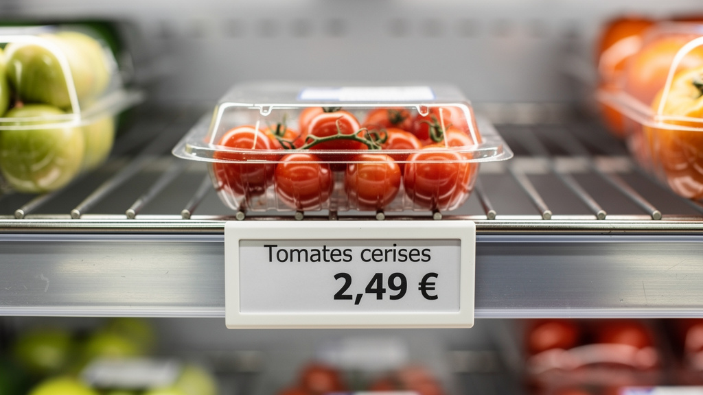 Étiquette de prix sur un article dans le rayon d'un supermarché