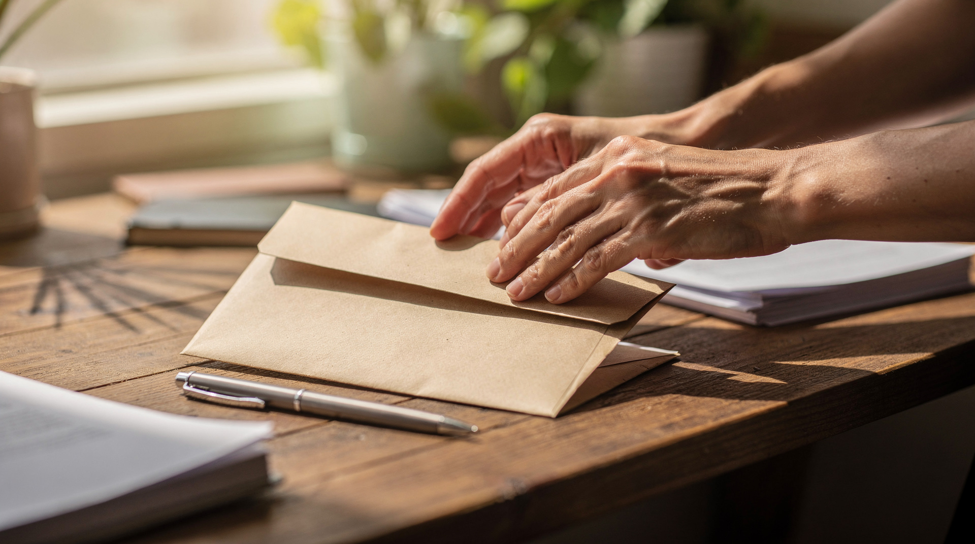 Lettre recommandée posée sur un bureau de travail