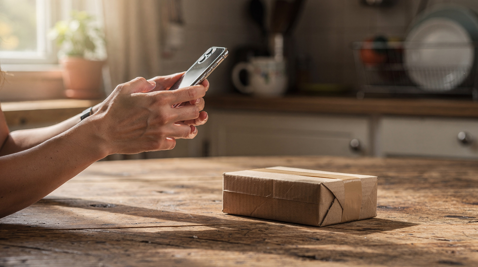 Personne consultant le suivi de colis sur un smartphone