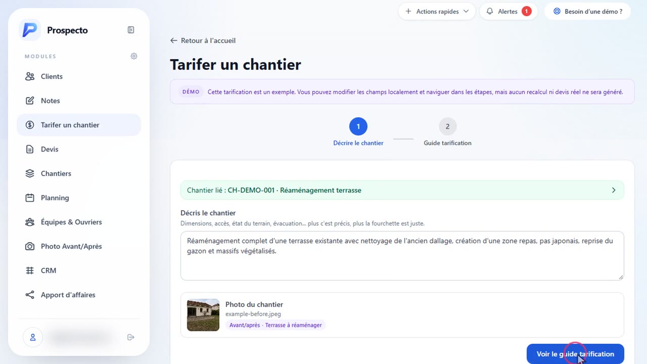avis prospecto : Chiffrer un chantier avec l'IA