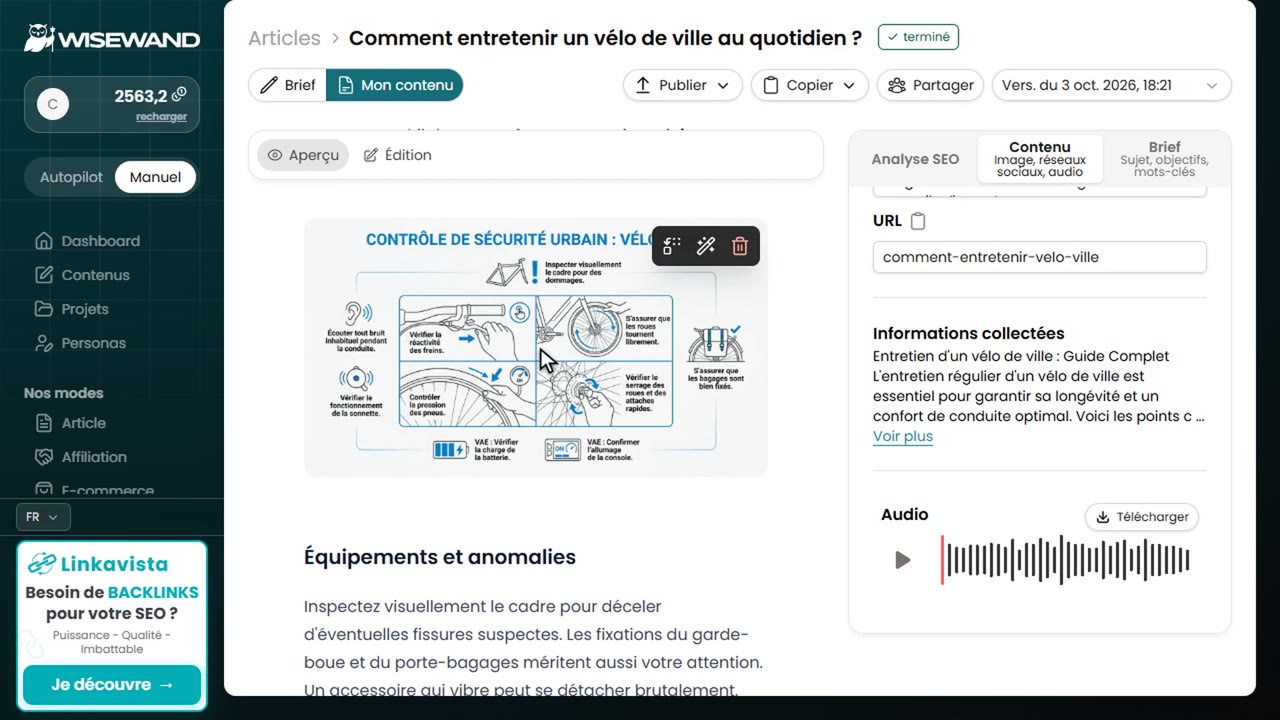avis wisewand : Génération en direct et résultat complet