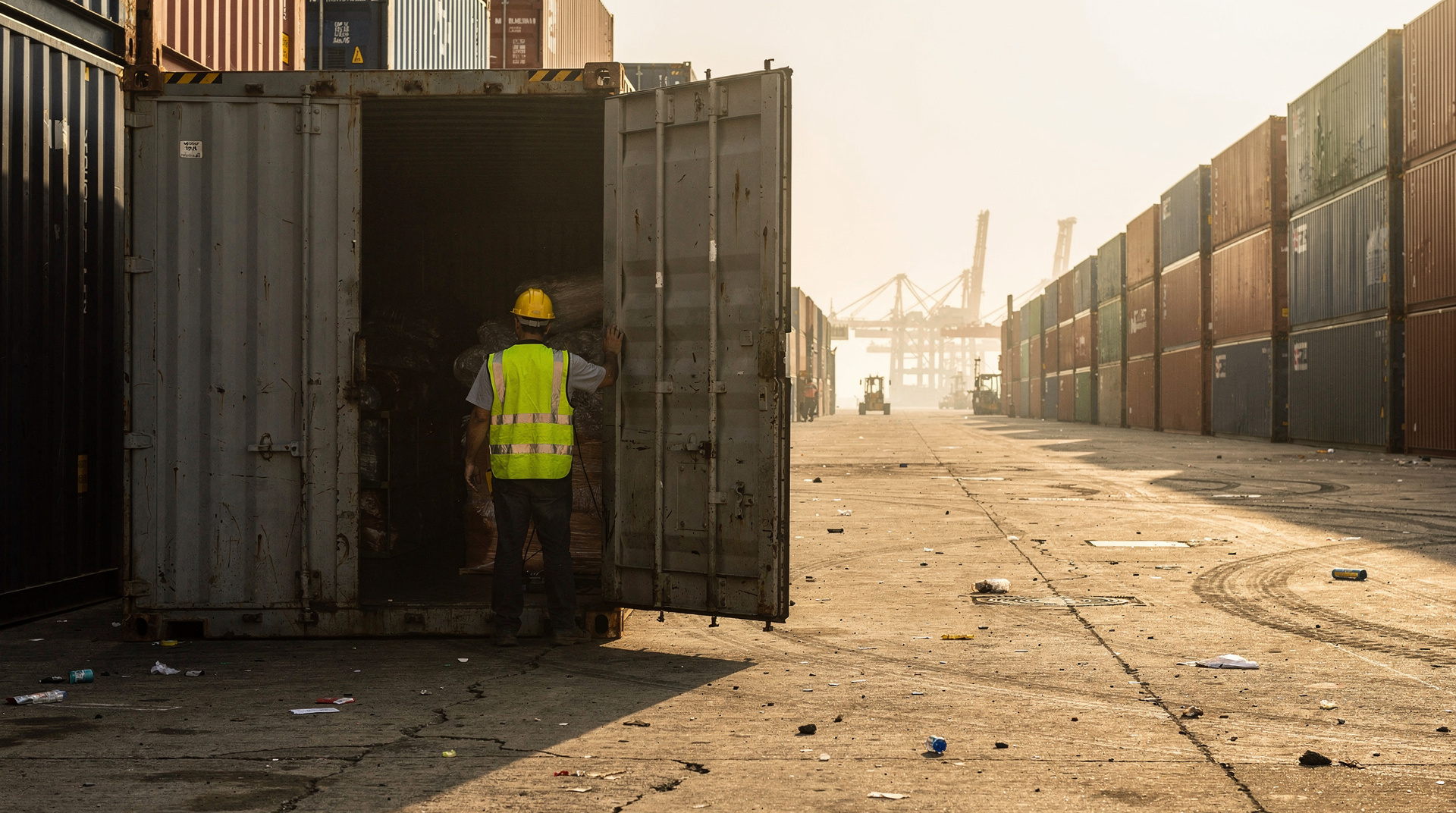 Conteneur maritime en attente de dédouanement dans un port